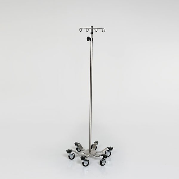 Midcentral Medical SS IV Pole W/thumb knob, 8-Hook Rake Top, 6-leg SS Spider Base W/3" Ball Bearing Casters MCM295-RT